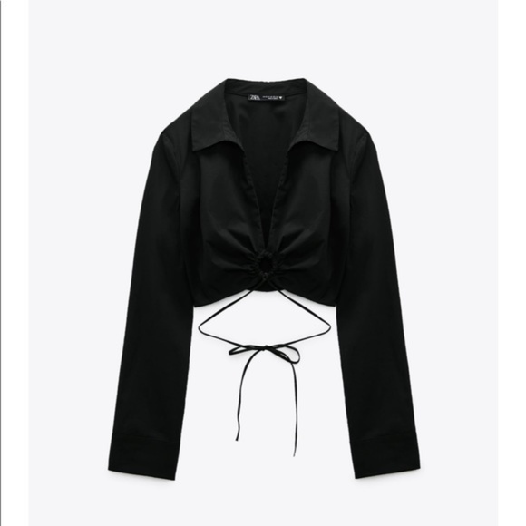 Zara Tops - NWT Zara black crop top poplin shirt